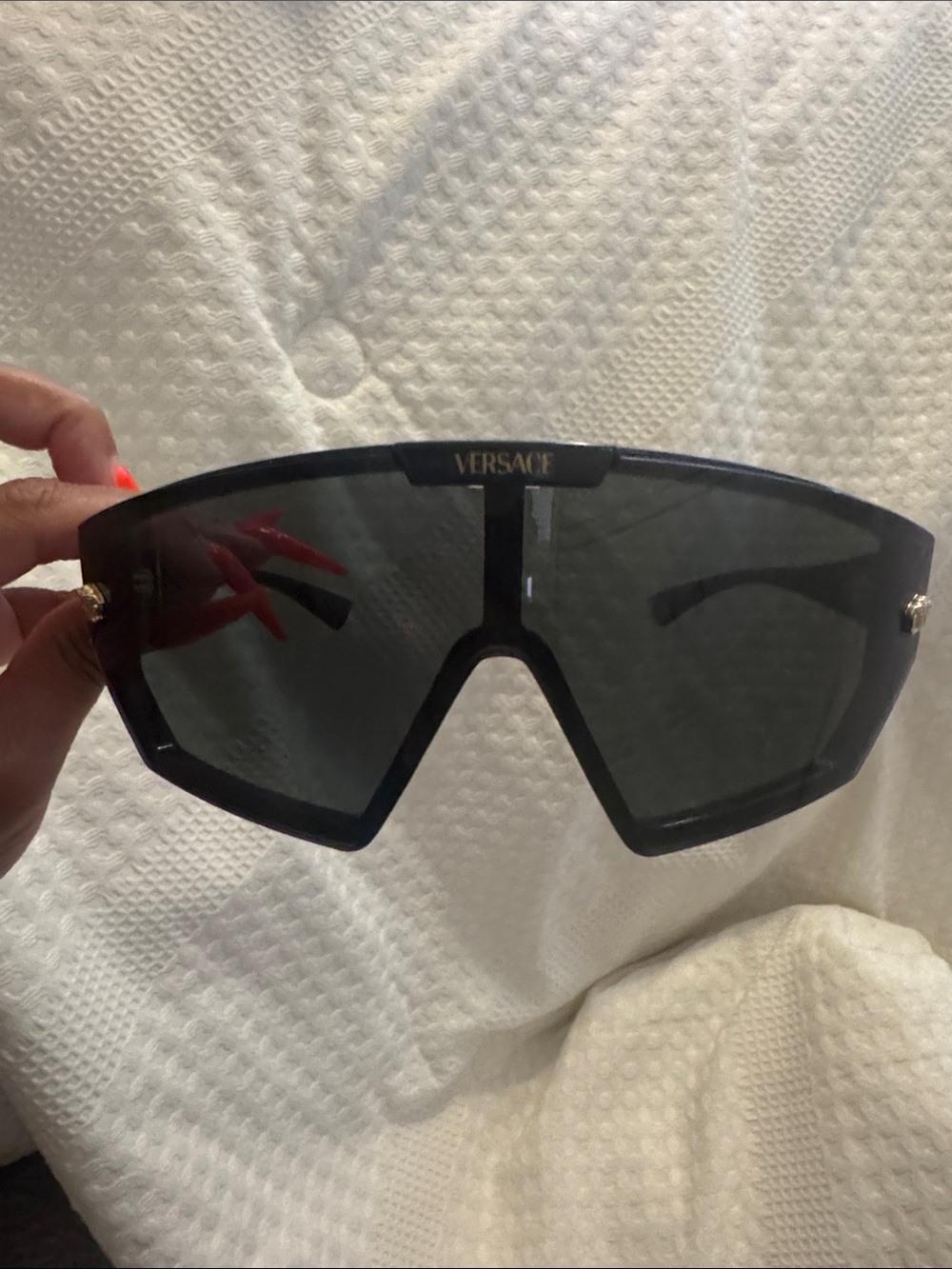 Versace Black Shield Sunglasses with Gold Medusa Accents